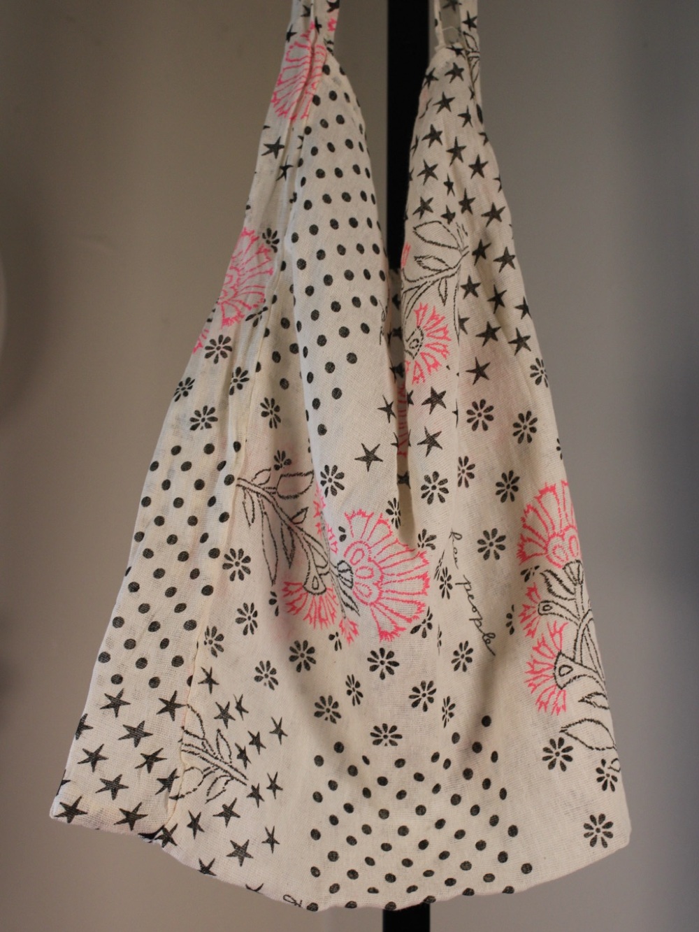Cream Floral & Polka Dot Tote with Pink Accents